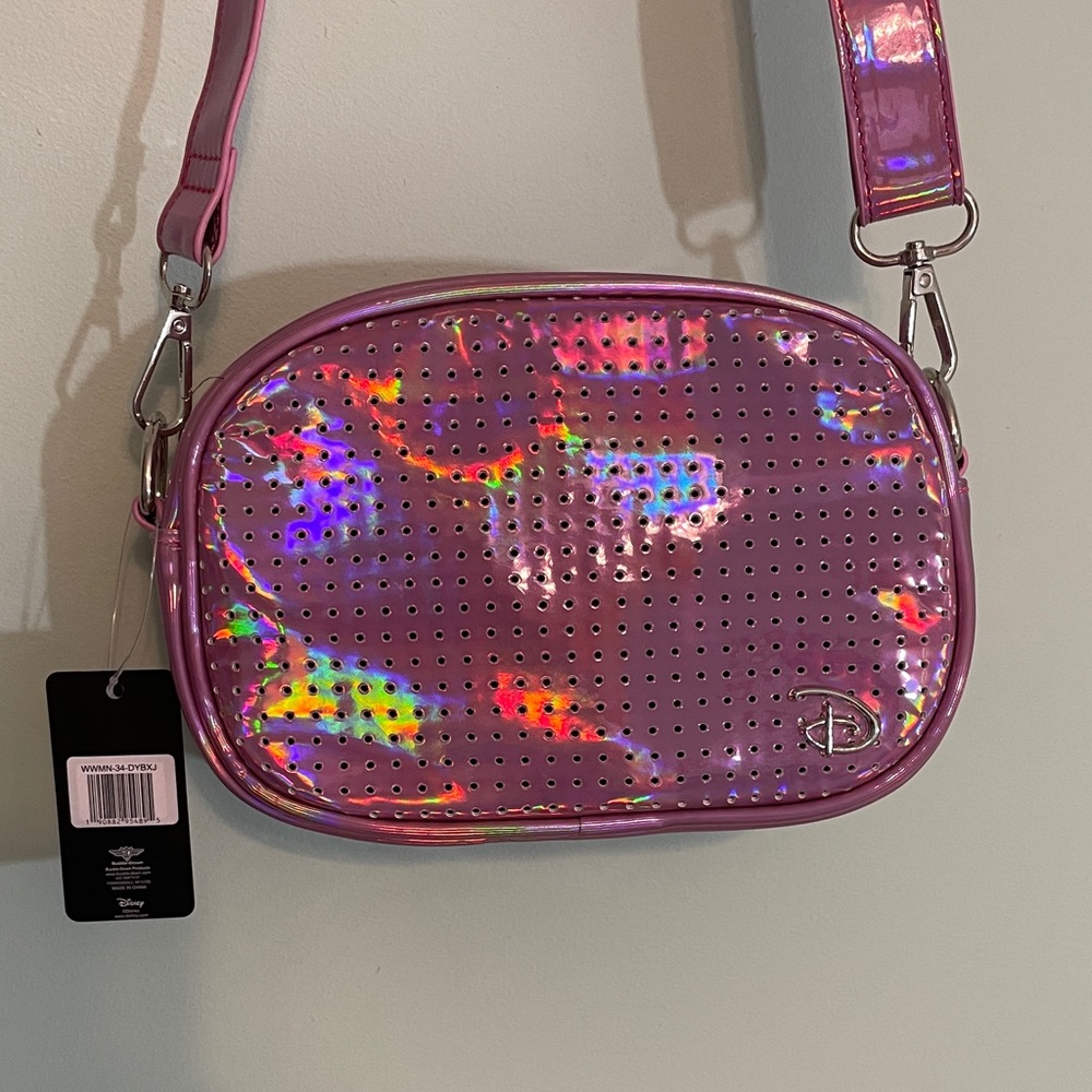 Disney Buckle Down Iridescent Pink Pin Trading Bag NWT Crossbody or Hip Pack